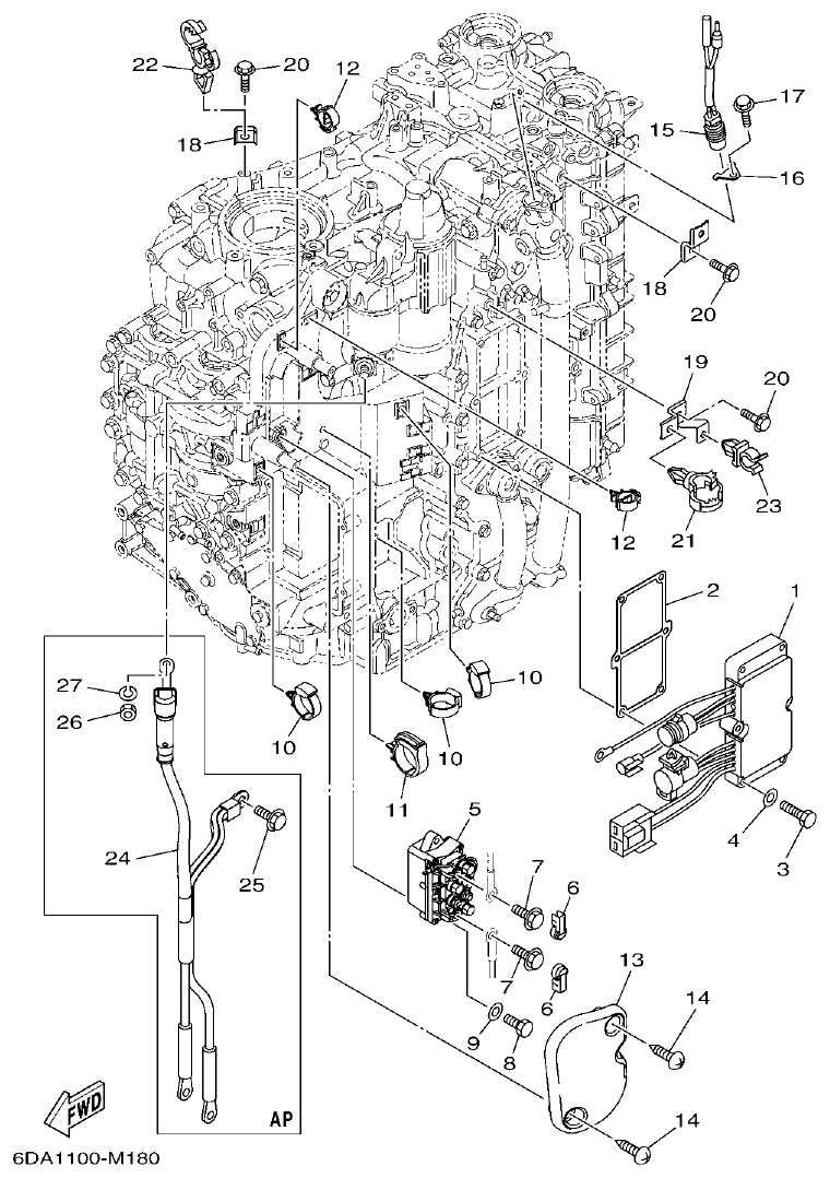 Yamaha F200FET, FL200FET ELECTRICAL 2 parts diagram